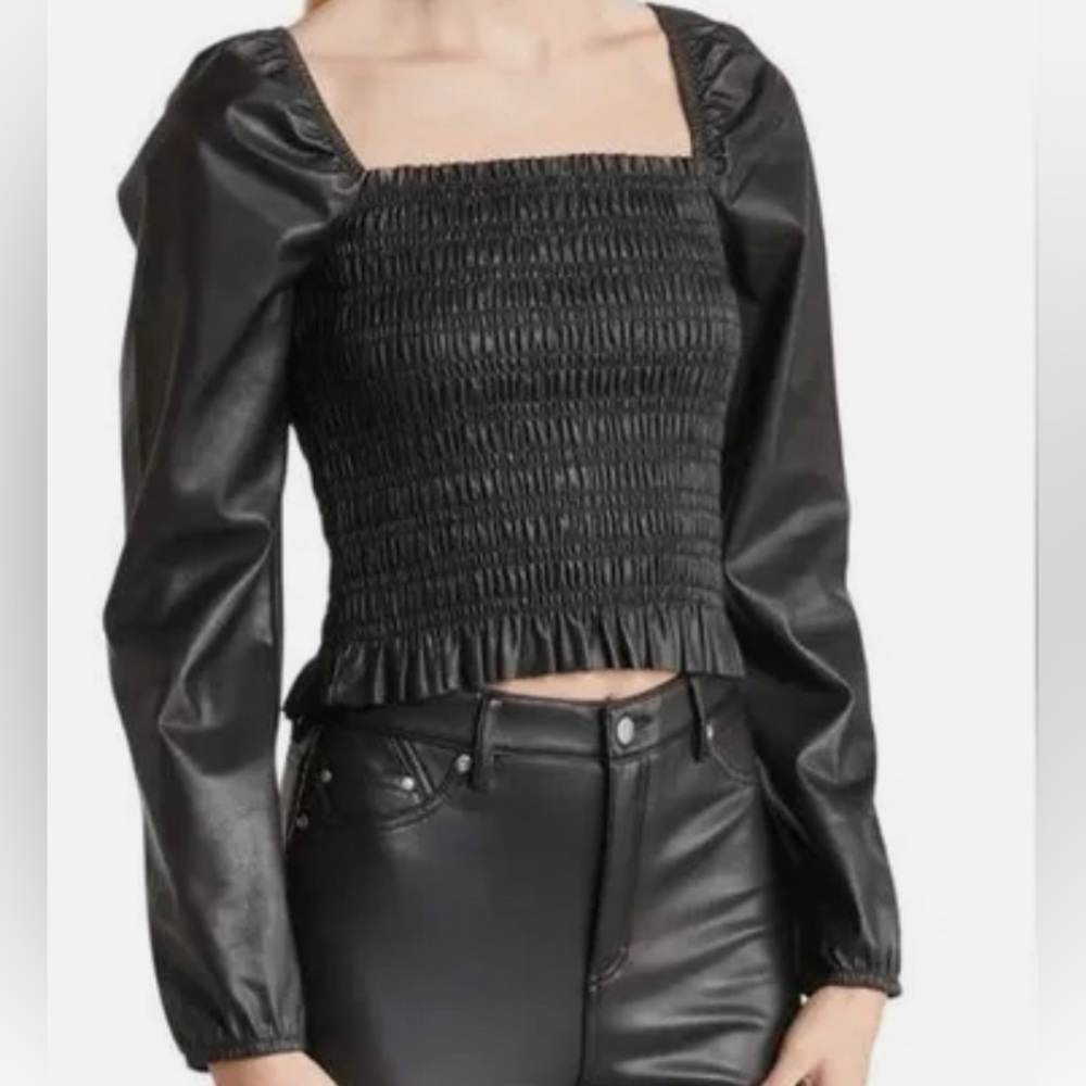 Bagatelle Smocked Bodice Faux Leather Top Size XL